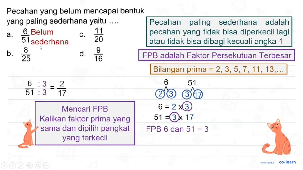 Pecahan yang belum mencapai bentuk yang paling sederhana