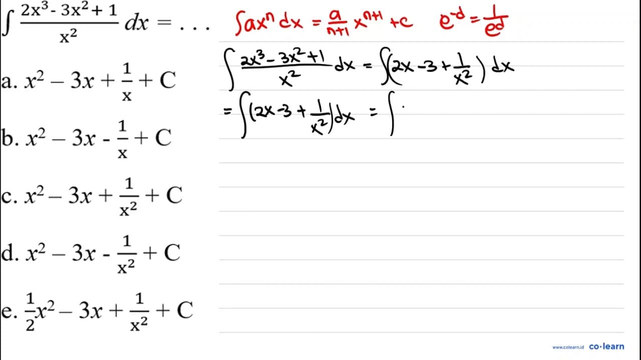 integral (2x^3-3 x^{2)+1)/(x^2) dx=...