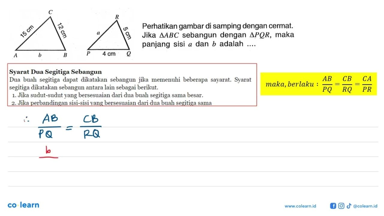 Perhatikan gambar di samping dengan cermat. Jika segitiga