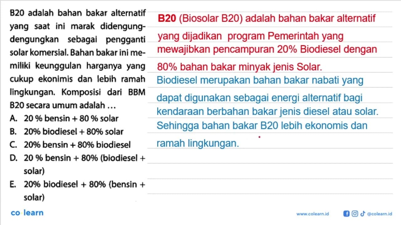 B20 adalah bahan bakar alternatif yang saat ini marak