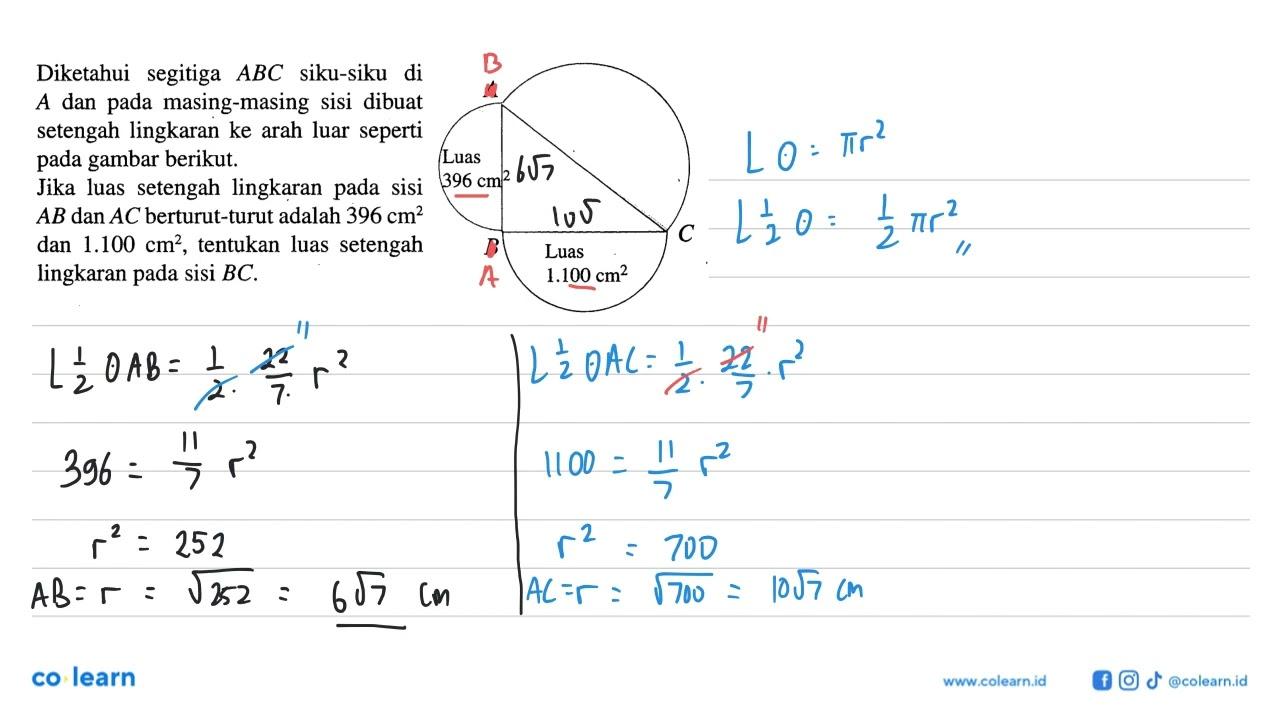 Diketahui segitiga ABC siku-siku di A dan pada