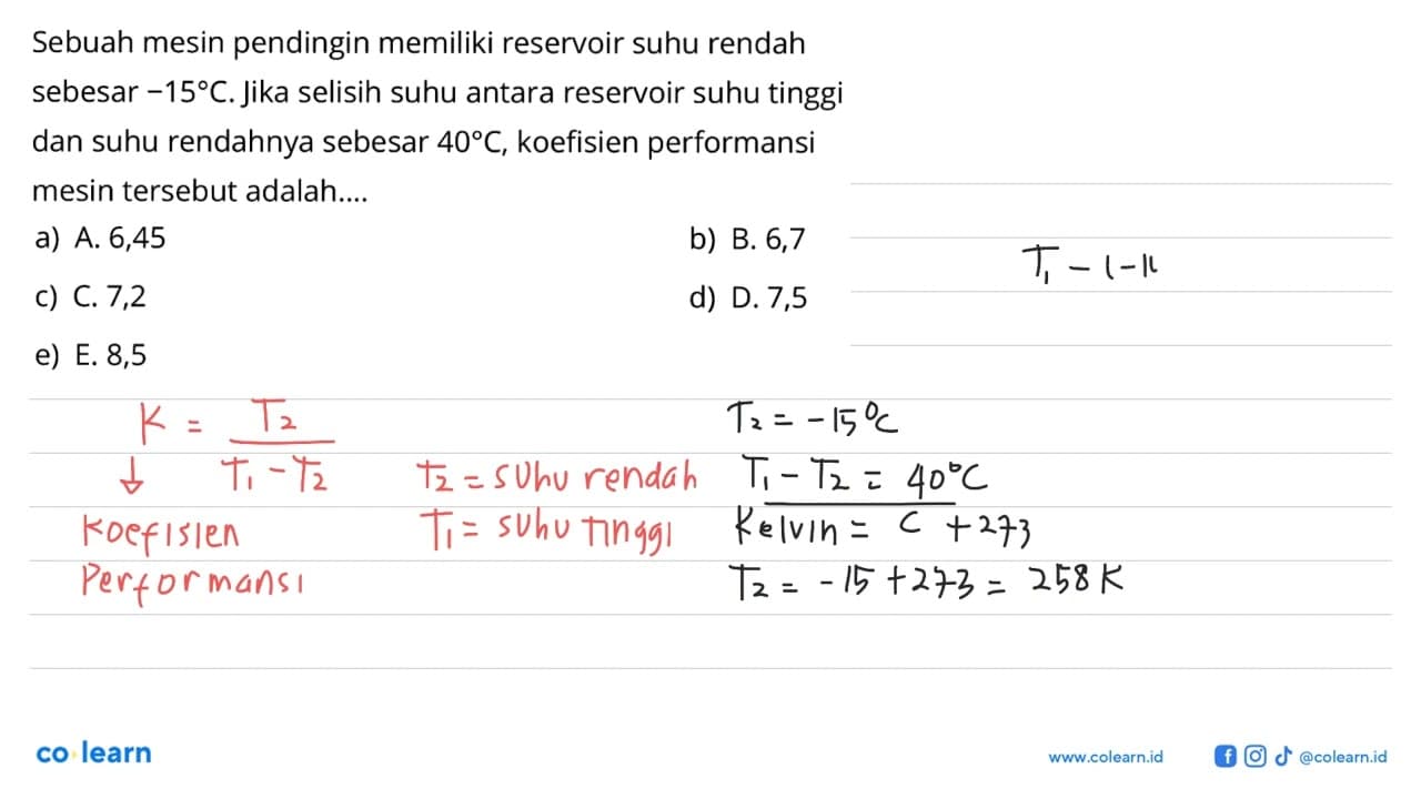 Sebuah mesin pendingin memiliki reservoir suhu rendah