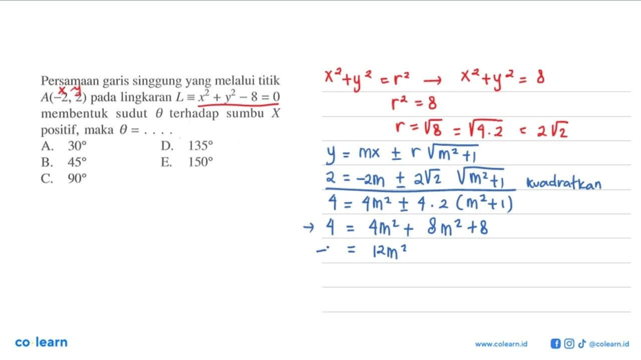 Persamaan garis singgung yang melalui titik A(-2,2) pada