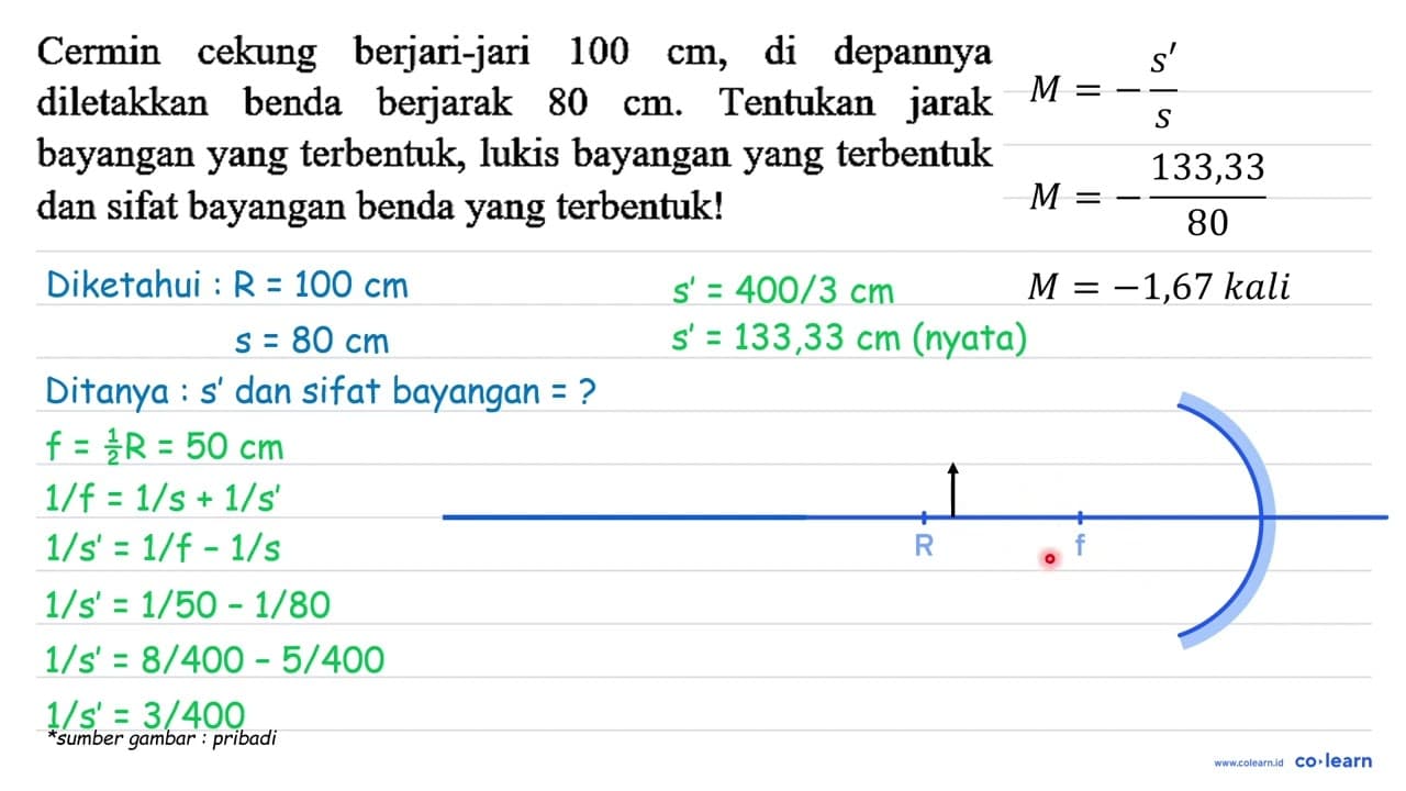 Cermin cekung berjari-jari 100 cm , di depannya diletakkan