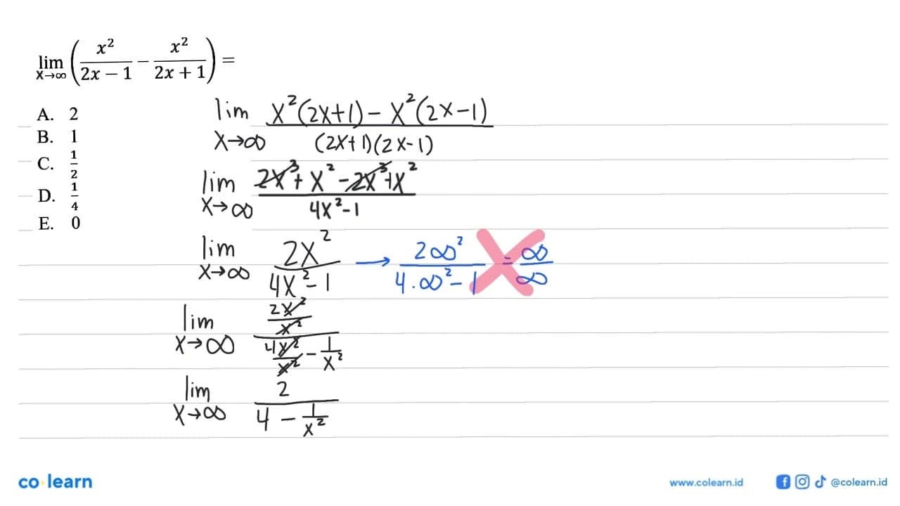 lim n->tak hingga (x^2/(2x-1)-x^2/(2x+1))=