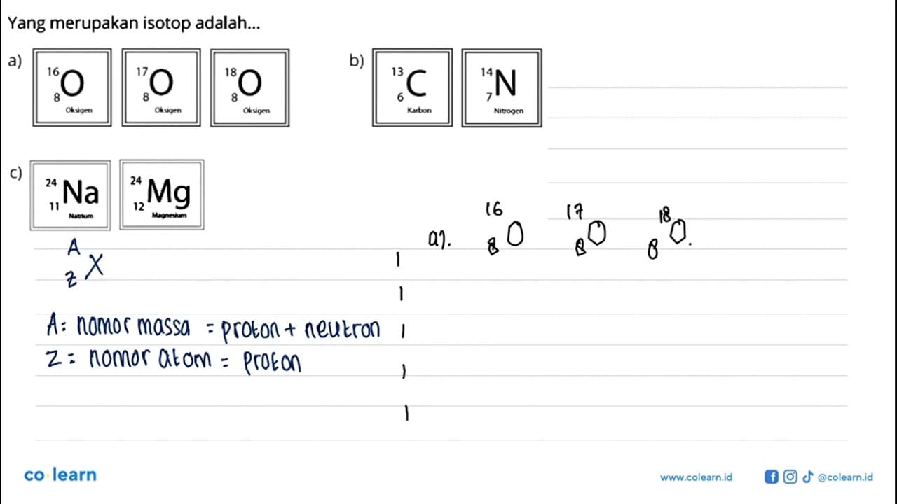 Yang merupakan isotop adalah ... a) 16 8 O Oksigen 17 8