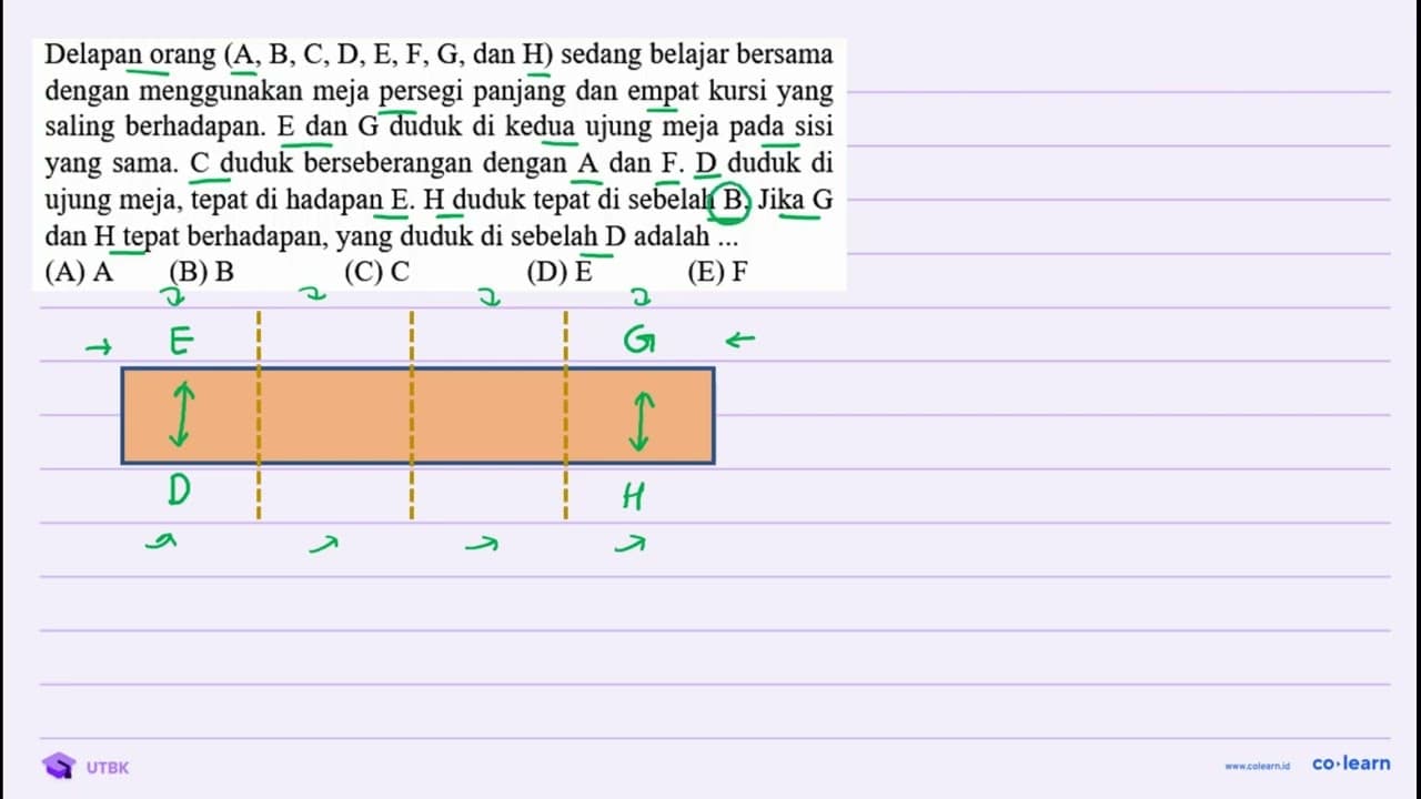 Delapan orang (A, B, C, D, E, F, G , dan H) sedang belajar