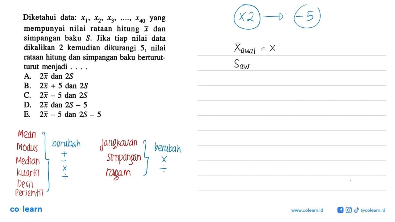 Diketahui data: x1, x2, x3, ...., x40 yang mempunyai nilai