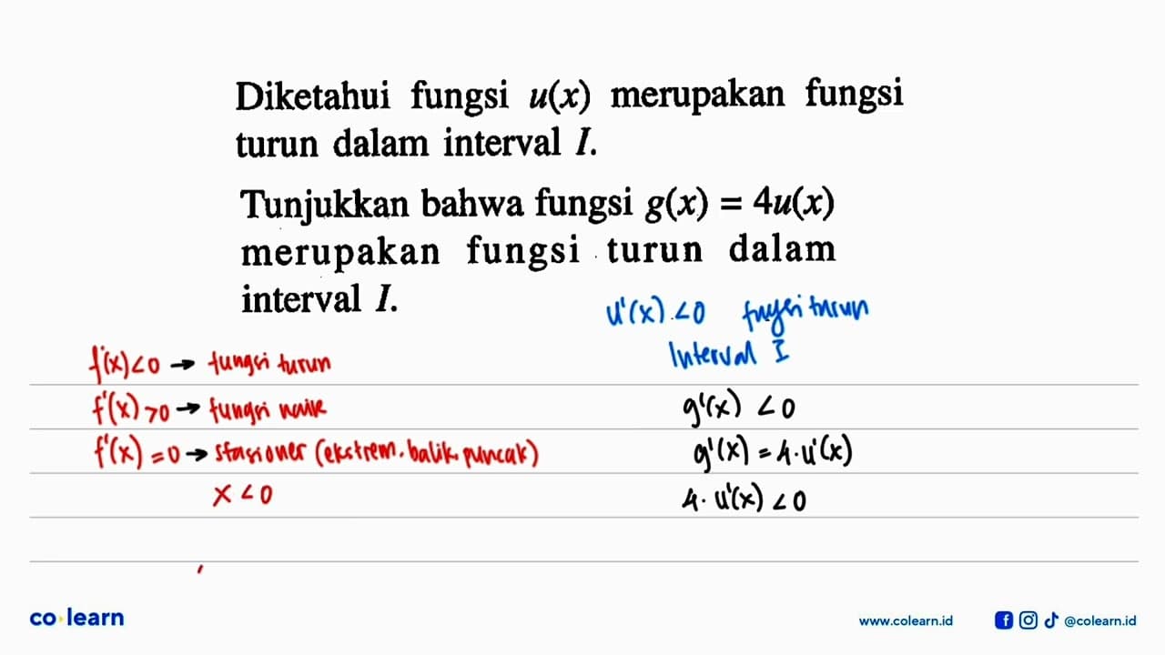 Diketahui fungsi u(x) merupakan fungsi turun dalam interval