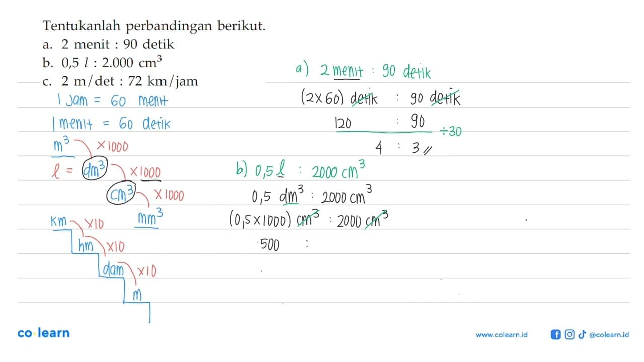 Tentukanlah perbandingan berikut.a. 2 menit:90 detikb. 0,5