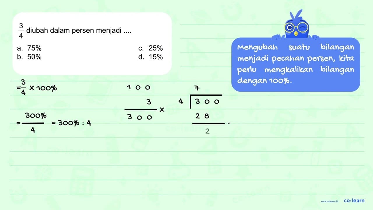 3/4 diubah dalam persen menjadi