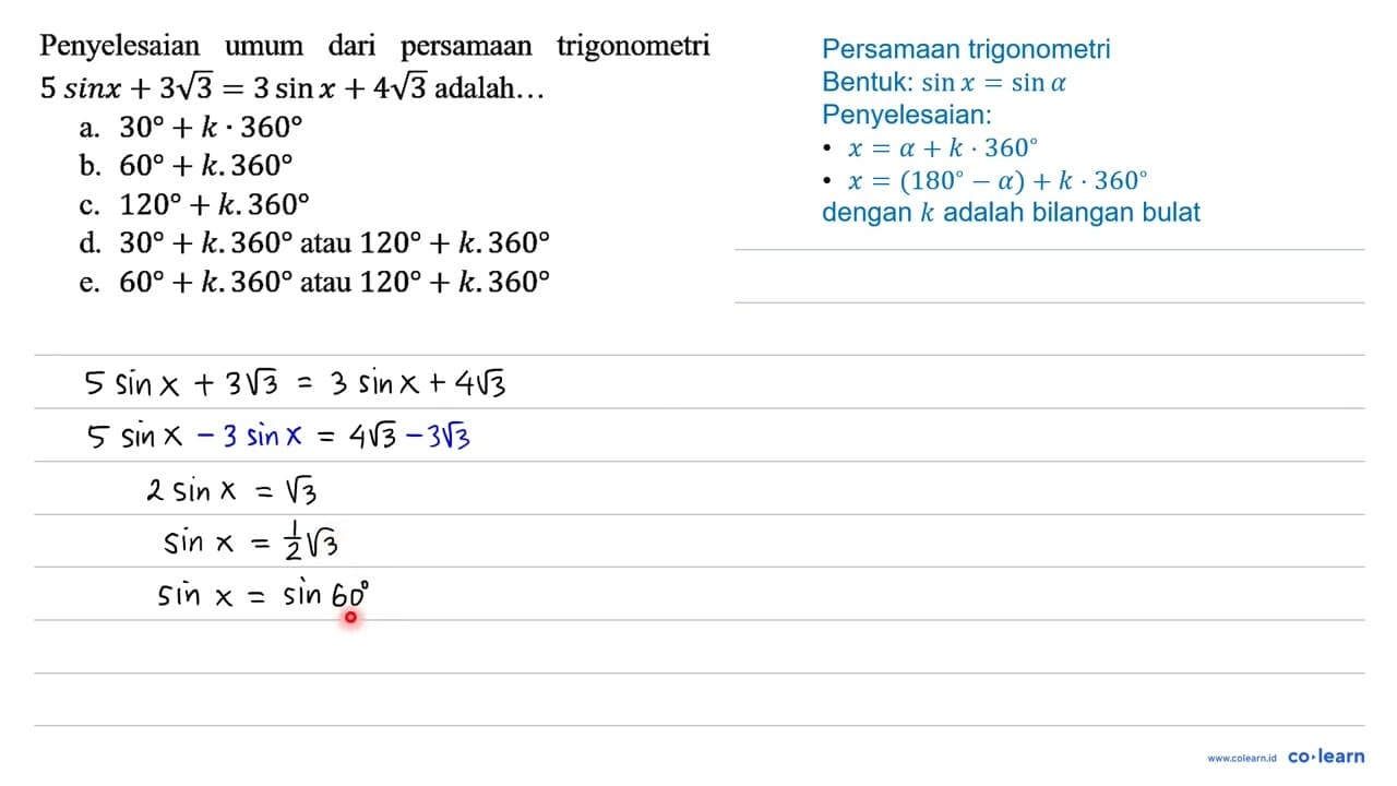 Penyelesaian umum dari persamaan trigonometri 5 sin x+3