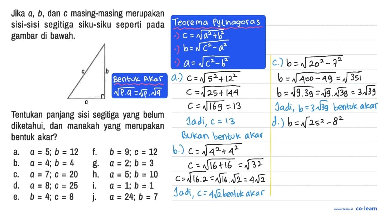 Jika a, b , dan c masing-masing merupakan sisi-sisi