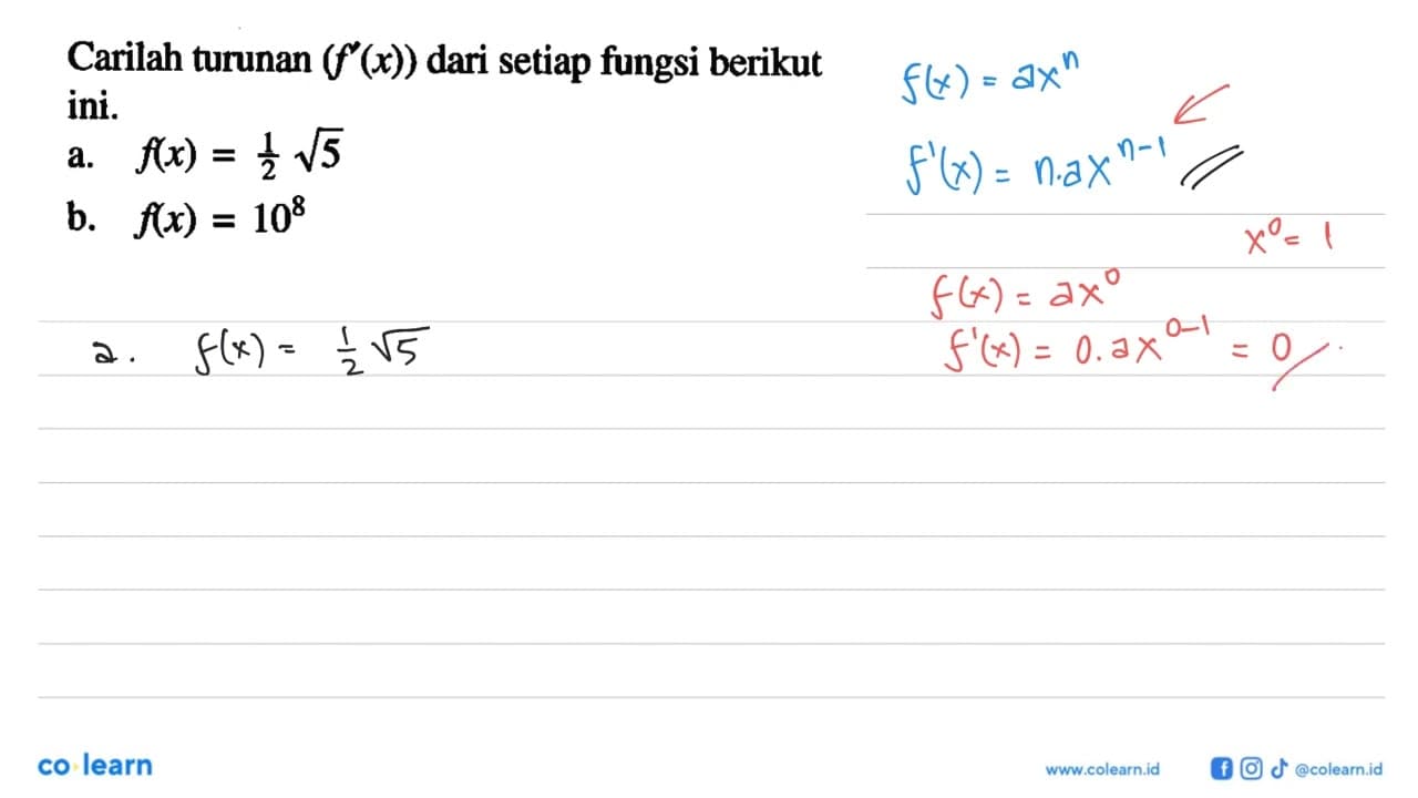 Carilah turunan (f'(x)) dari setiap fungsi berikut ini. a.