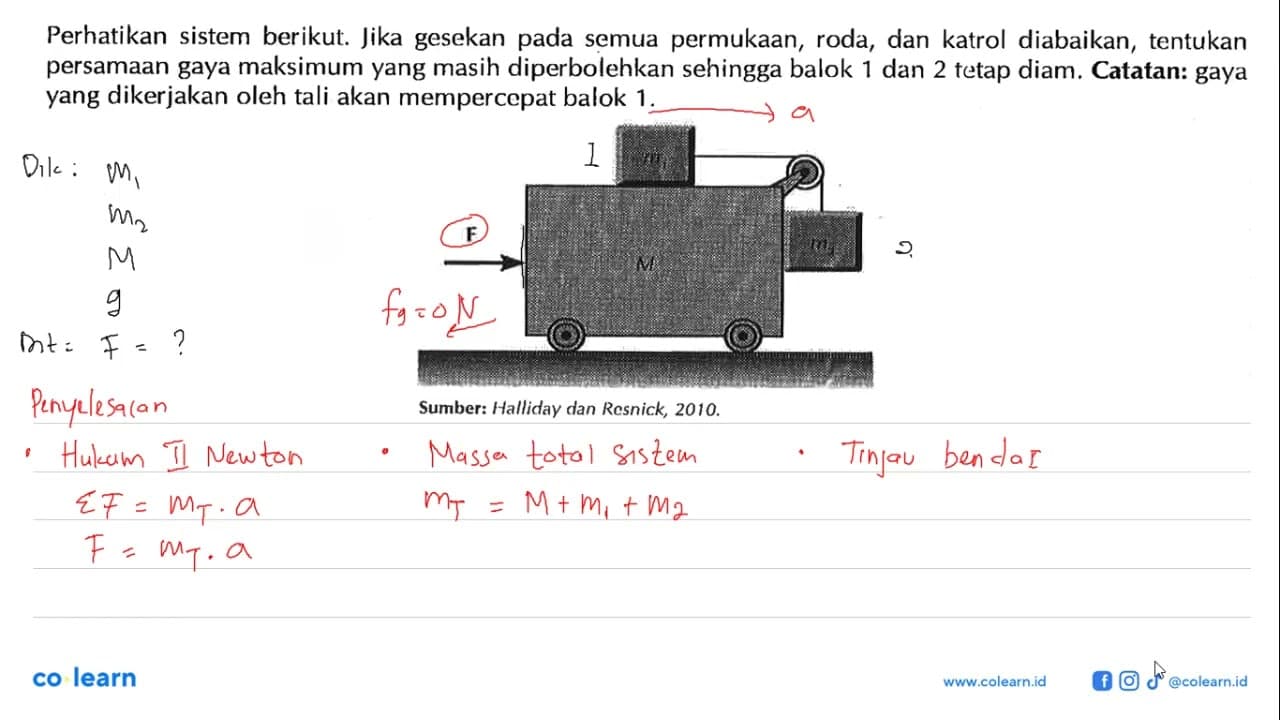 Perhatikan sistem berikut. Jika gesekan pada semua