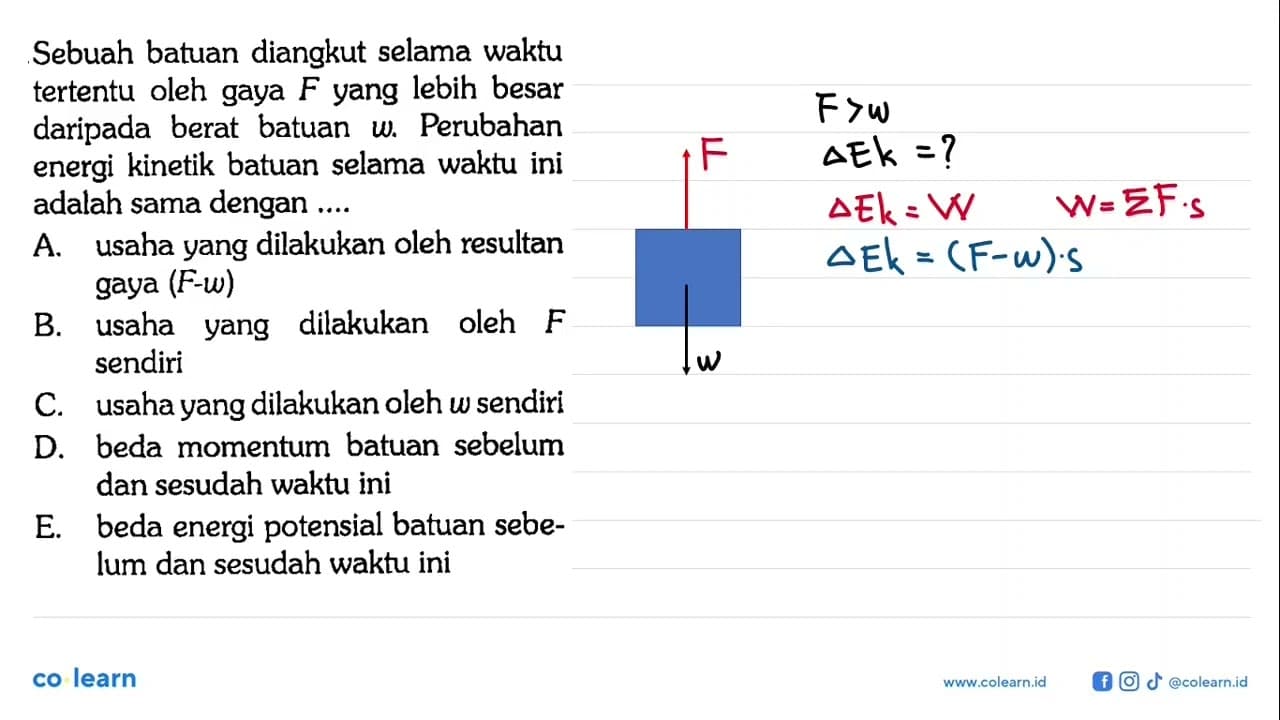 Sebuah batuan diangkut selama waktu tertentu oleh gaya F