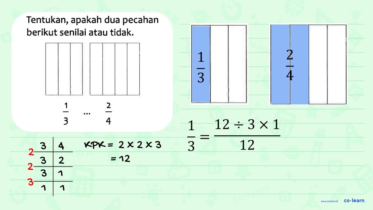 Tentukan, apakah dua pecahan berikut senilai atau tidak.