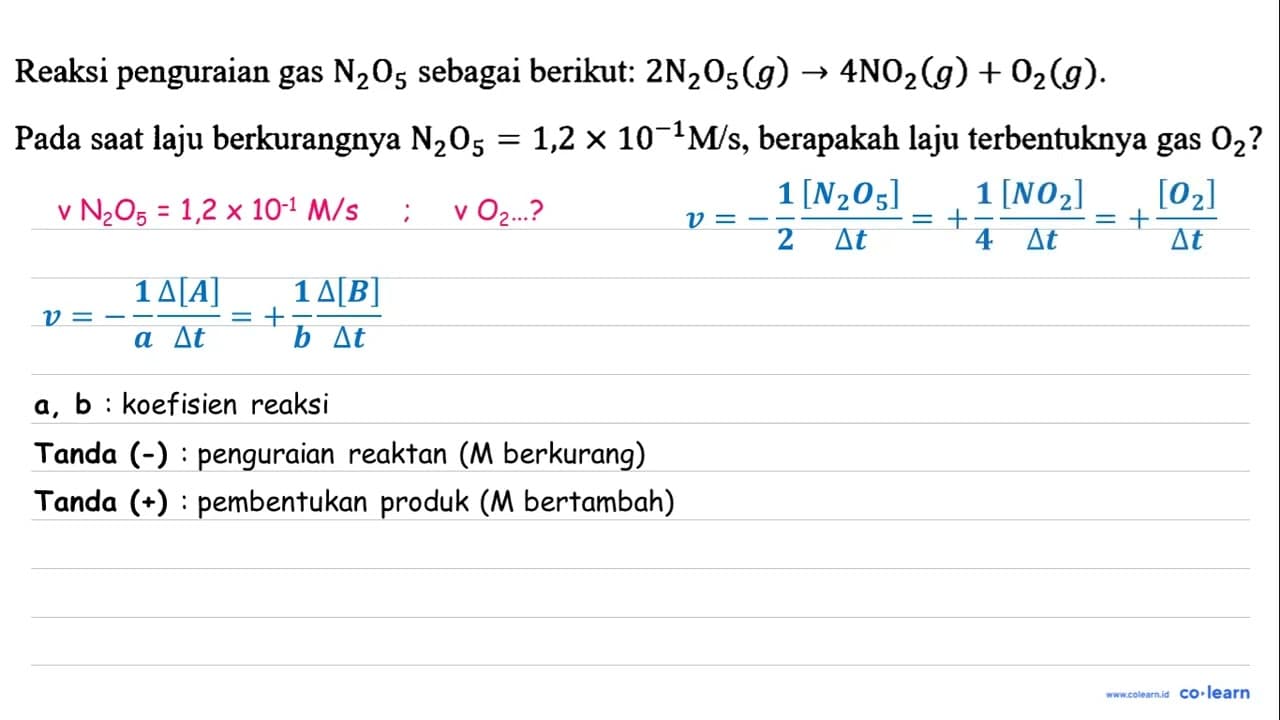 Reaksi penguraian gas N2O5 sebagai berikut: 2 N2O5 (g) -> 4