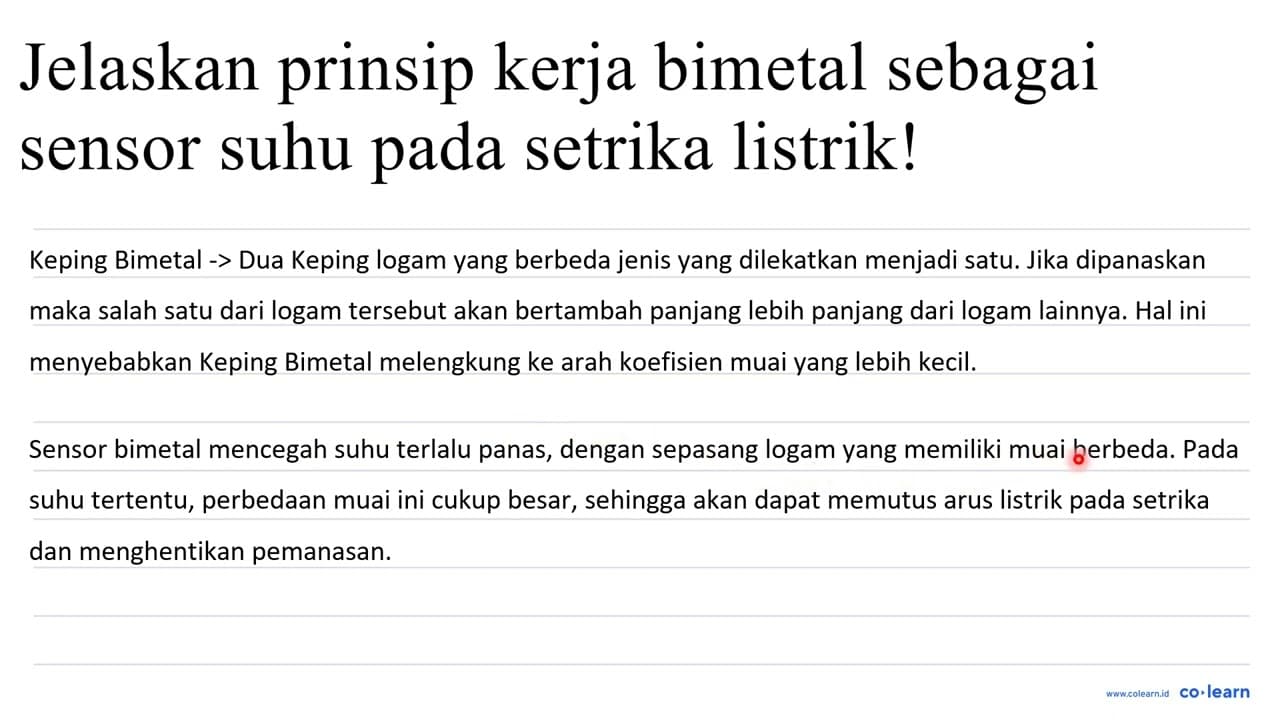 jelaskan prinsip kerja bimetal sebagai sensor suhu pada