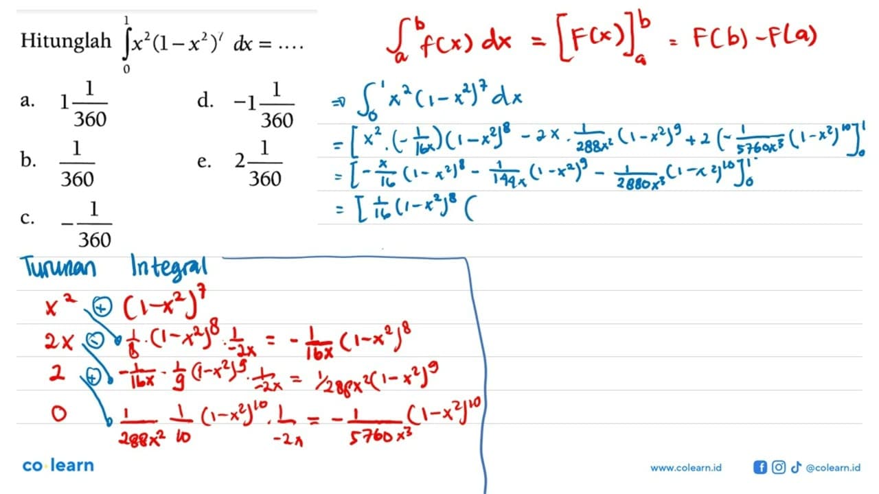 Hitunglah integral 0 1 x^2 (1 - x^2)^y dx=...