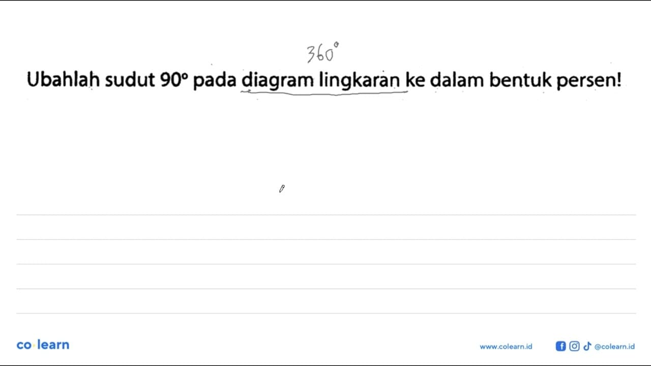 Ubahlah sudut 90 pada diagram lingkaran ke dalam bentuk