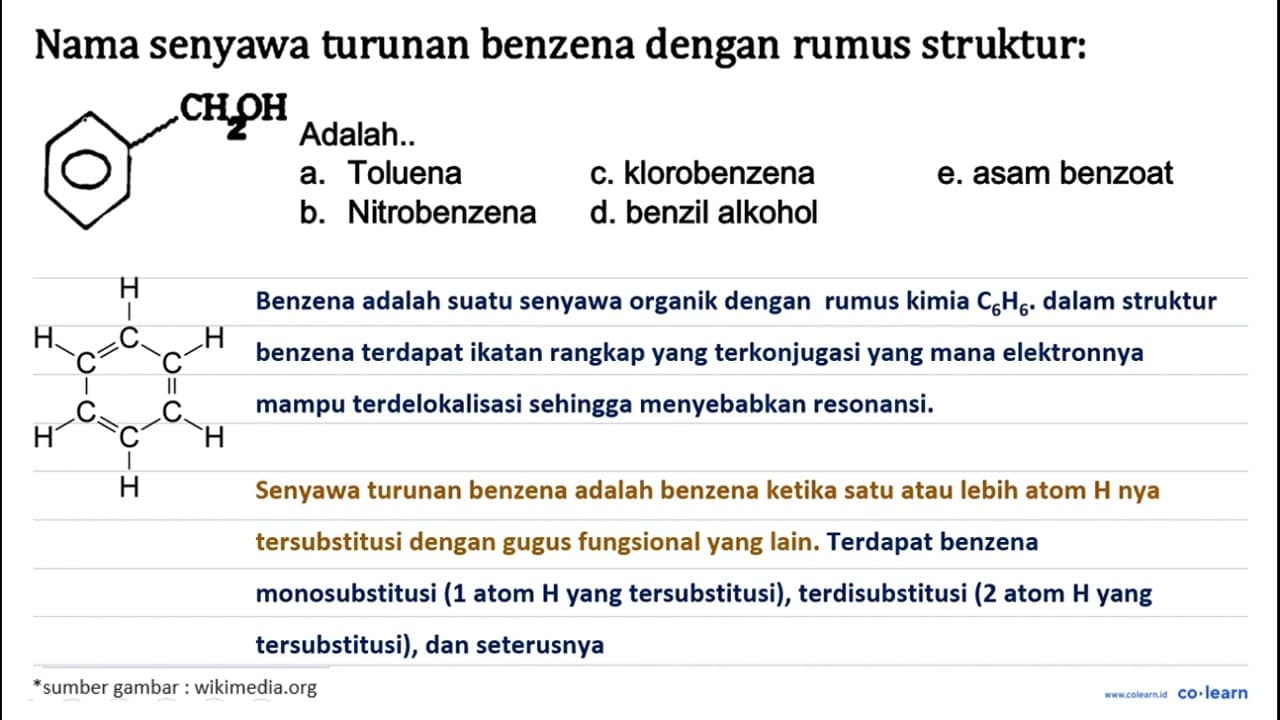 Nama senyawa turunan benzena dengan rumus struktur: