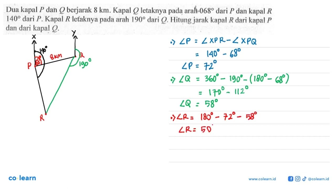 Dua kapal P dan Q berjarak 8 km . Kapal Q letaknya pada