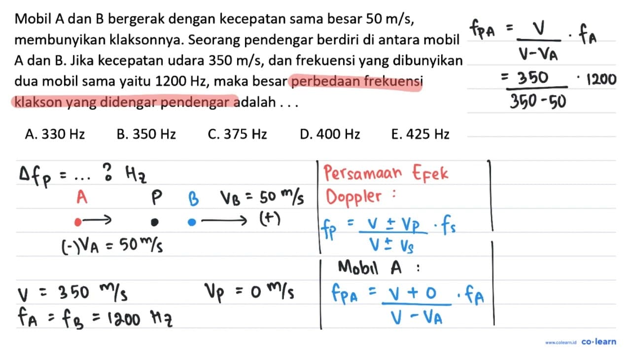 Mobil A dan B bergerak dengan kecepatan sama besar 50 m / s