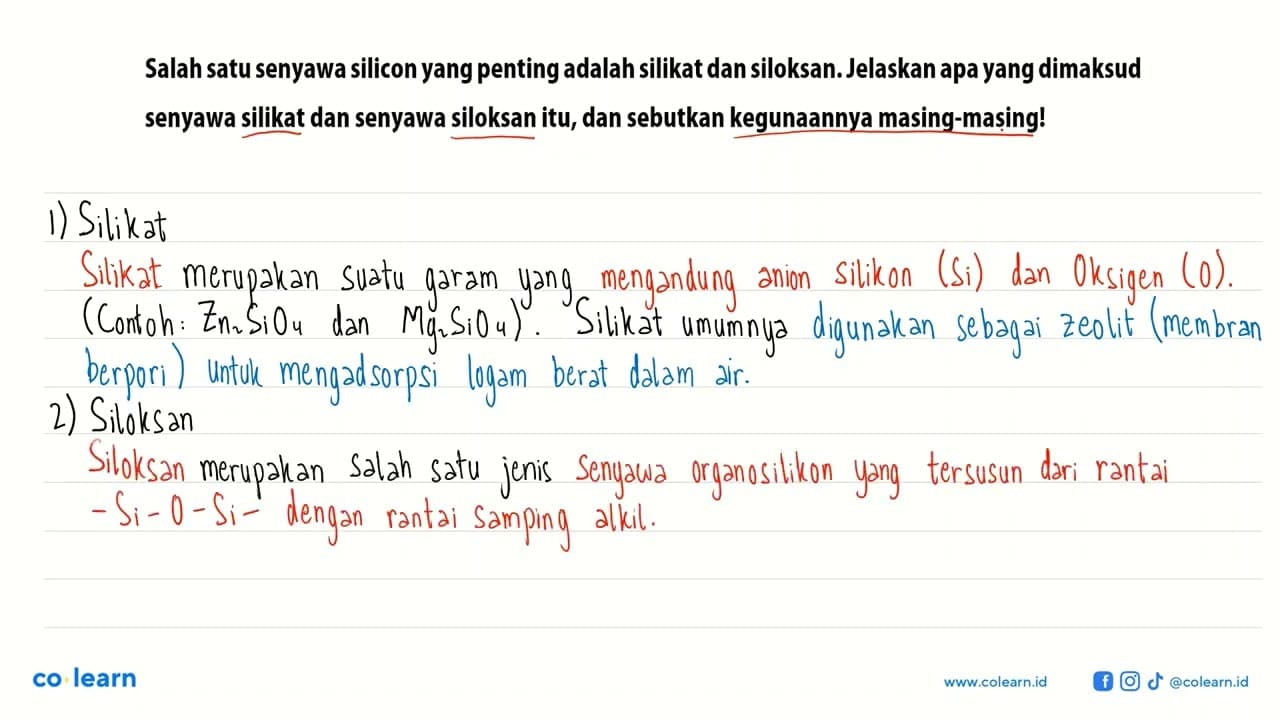 Salah satu senyawa silicon yang penting adalah silikat dan