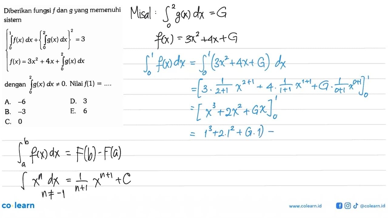 Diberikan fungsi f dan g yang memenuhi sistem integral 0 1