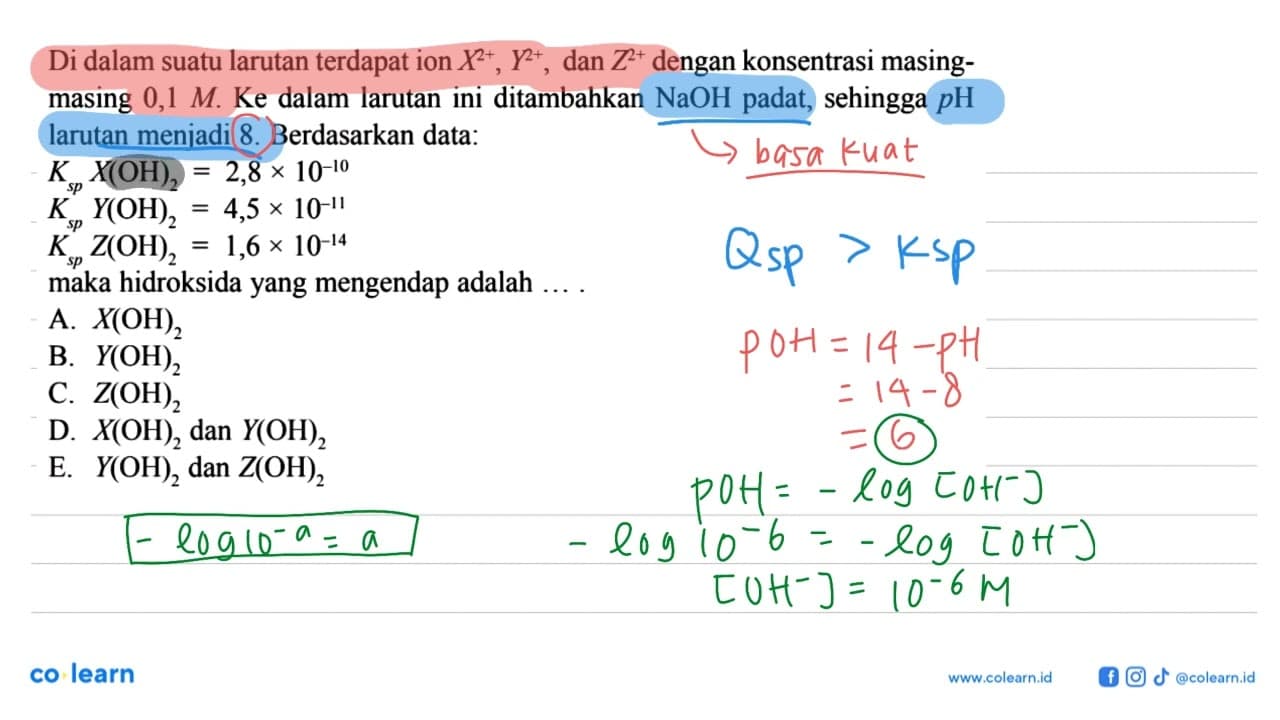 Di dalam suatu larutan terdapat ion X^2+, Y^2+, dan Z^2+