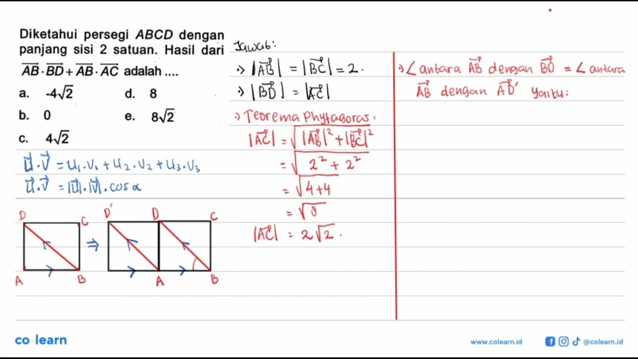 Diketahui persegi ABCD dengan panjang sisi 2 satuan. Hasil