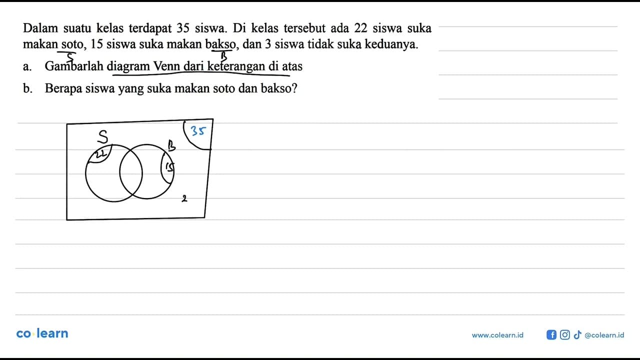 Dalam suatu kelas terdapat 35 siswa. Di kelas tersebut ada