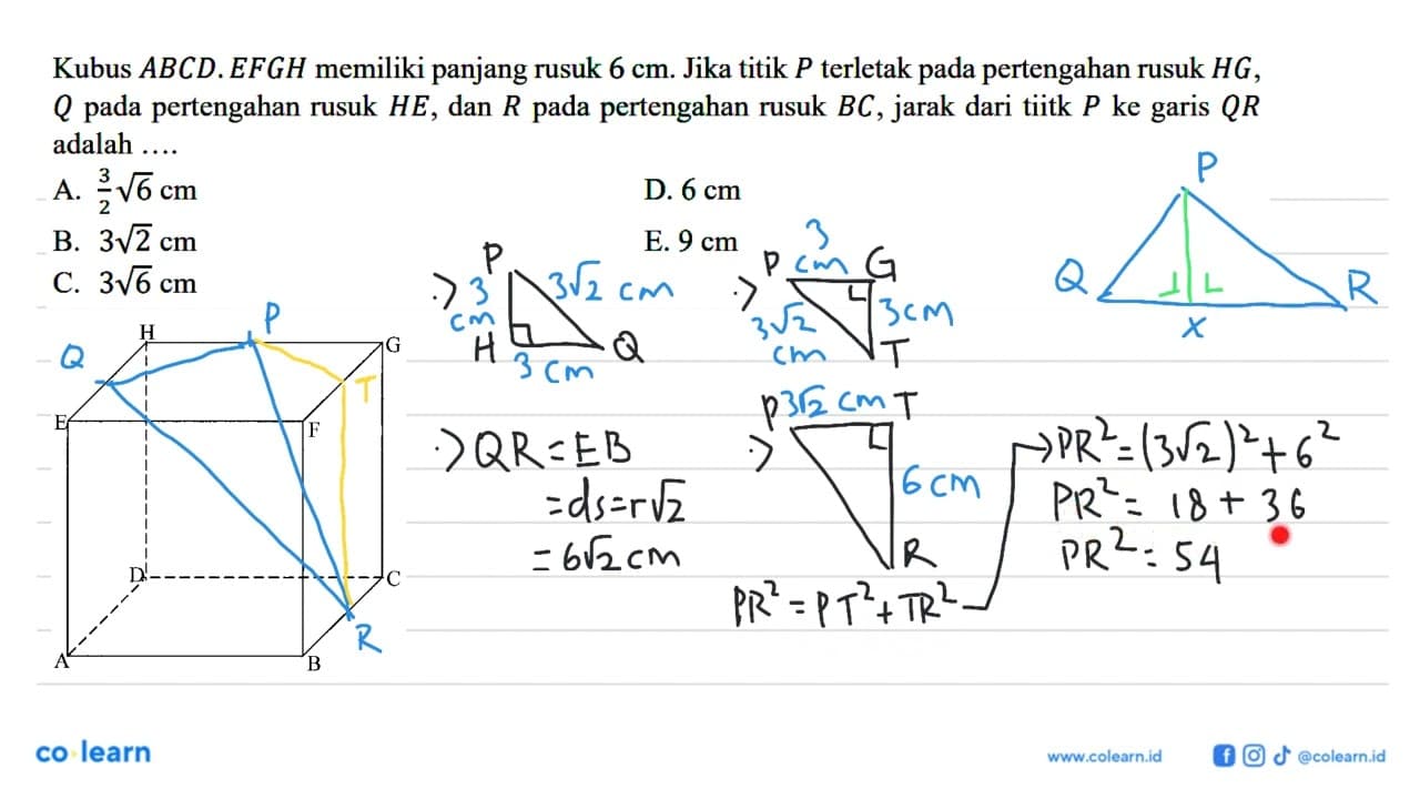 Kubus ABCD.EFGH memiliki panjang rusuk 6 cm. Jika titik P