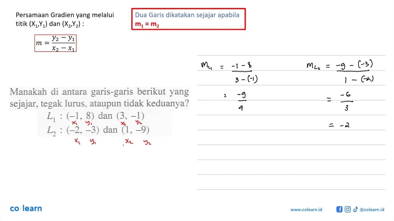 Manakah di antara garis-garis berikut yang sejajar, tegak