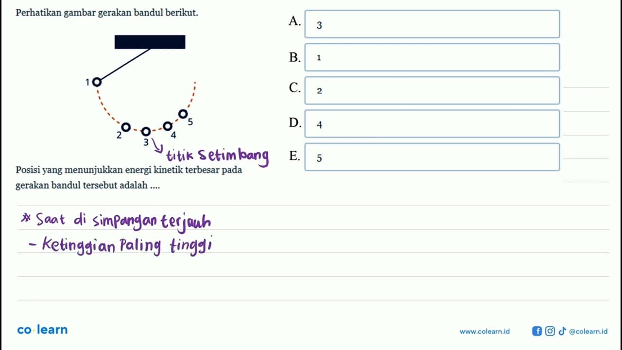 Perhatikan gambar gerakan bandul berikut. 1 2 3 4 5 Posisi