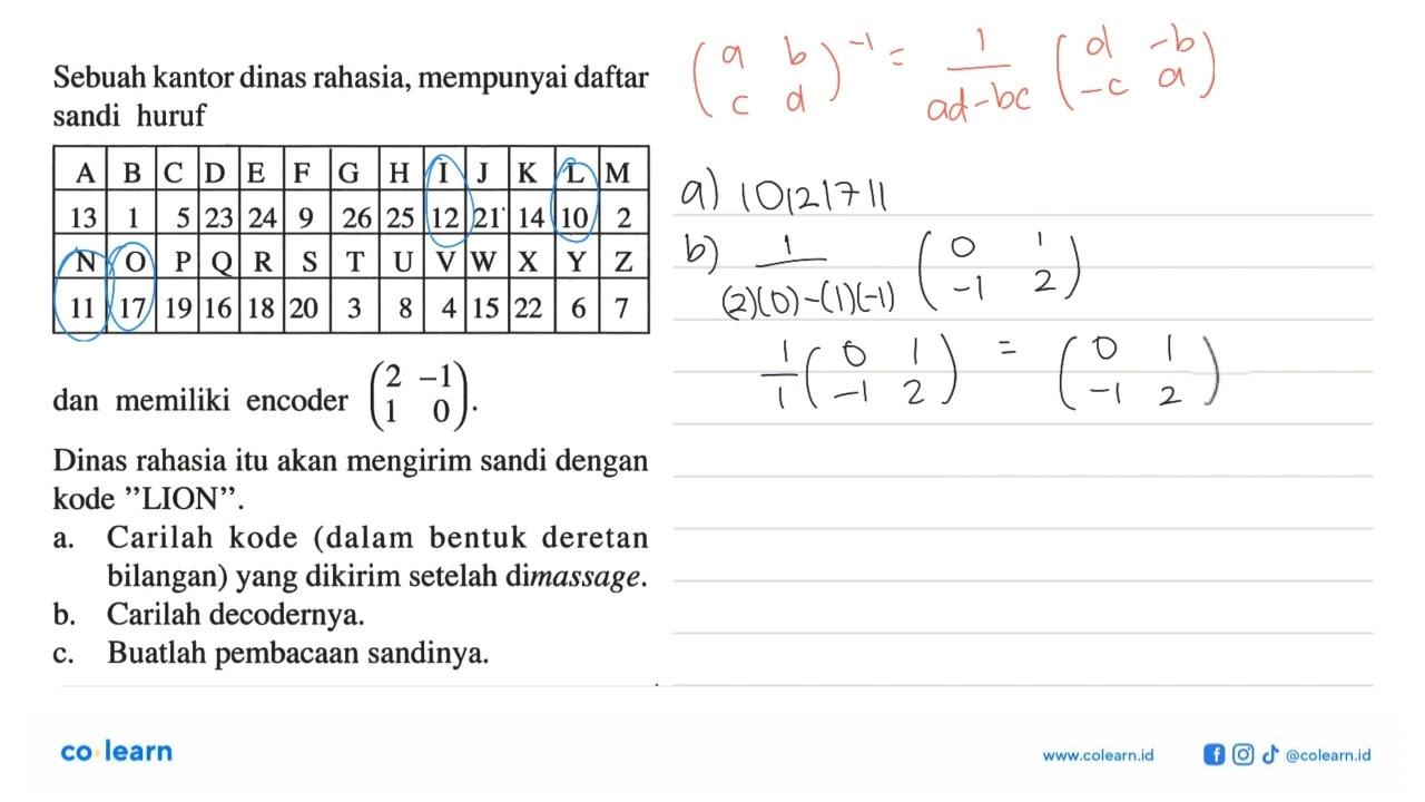 Sebuah kantor dinas rahasia, mempunyai daftar sandi huruf A