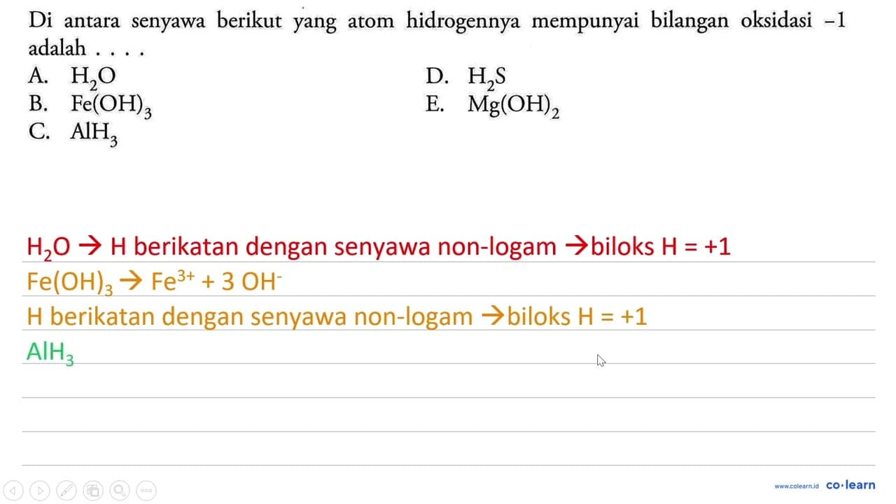 Di antara senyawa berikut yang atom hidrogennya mempunyai