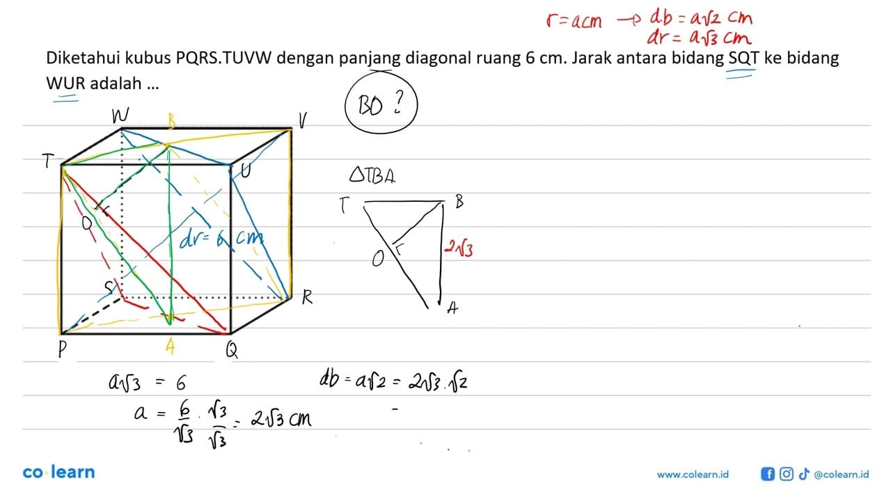 Diketahui kubus PQRS.TUVW dengan panjang diagonal ruang 6