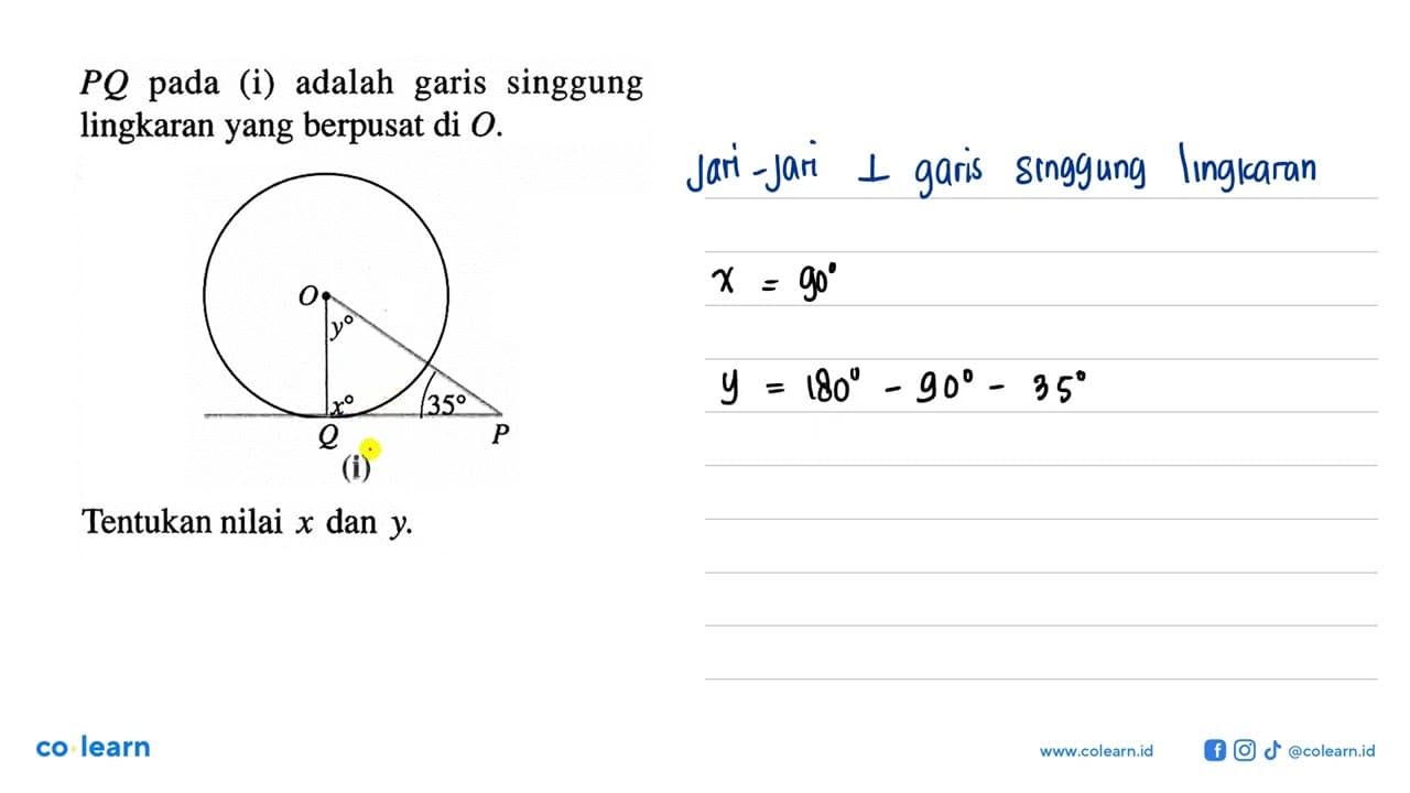 PQ pada (i) adalah garis singgung lingkaran yang berpusat