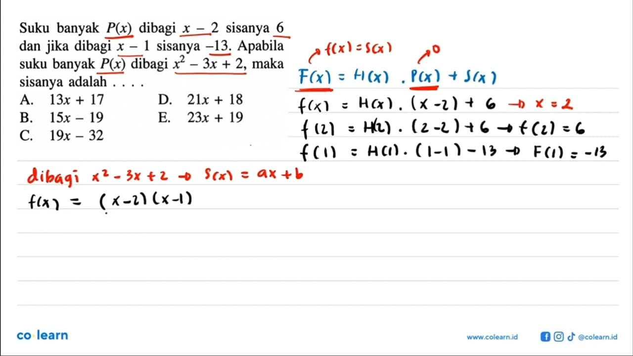 Suku banyak P(x) dibagi 2 sisanya 6 dan jika dibagi x-1