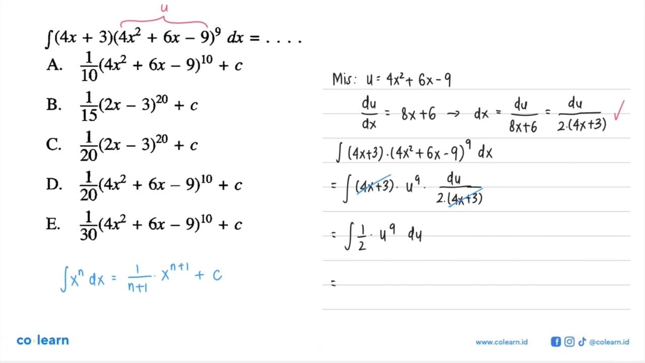 integral (4x+3)(4x^2+6x-9)^9 dx=...