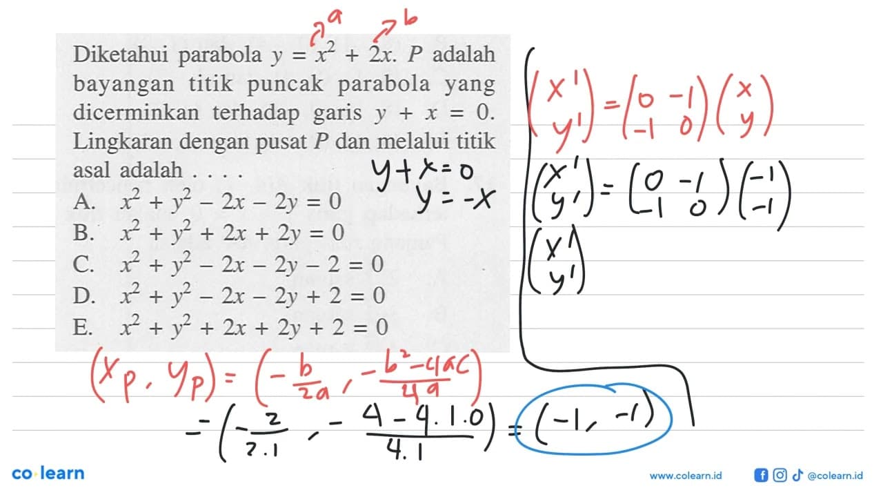 Diketahui parabola y=x^2+2x. P adalah bayangan titik puncak