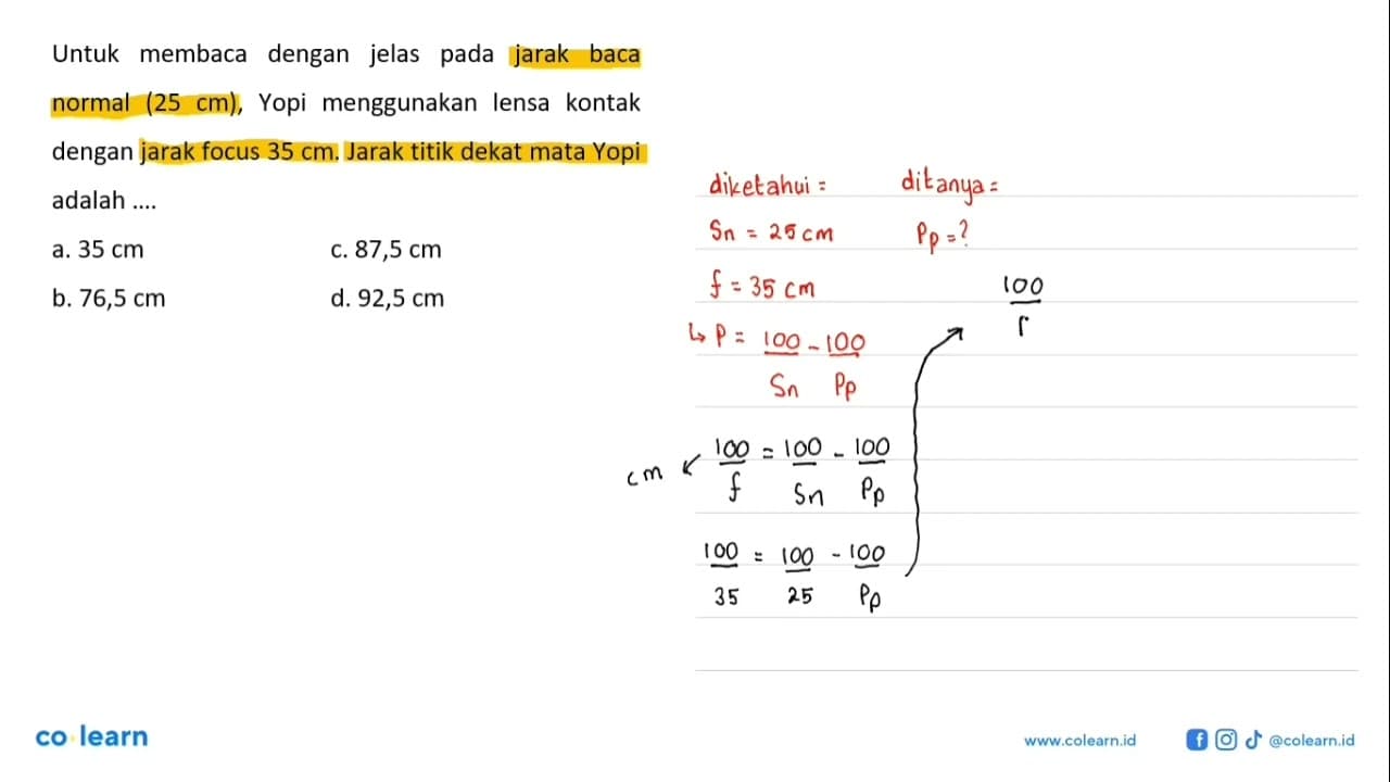 Untuk membaca dengan jelas pada jarak baca normal (25 cm),