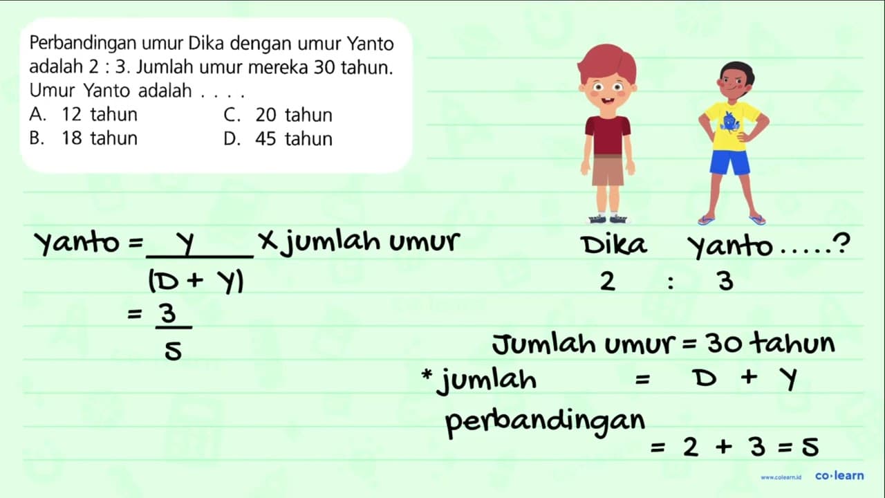 Perbandingan umur Dika dengan umur Yanto adalah 2 : 3.