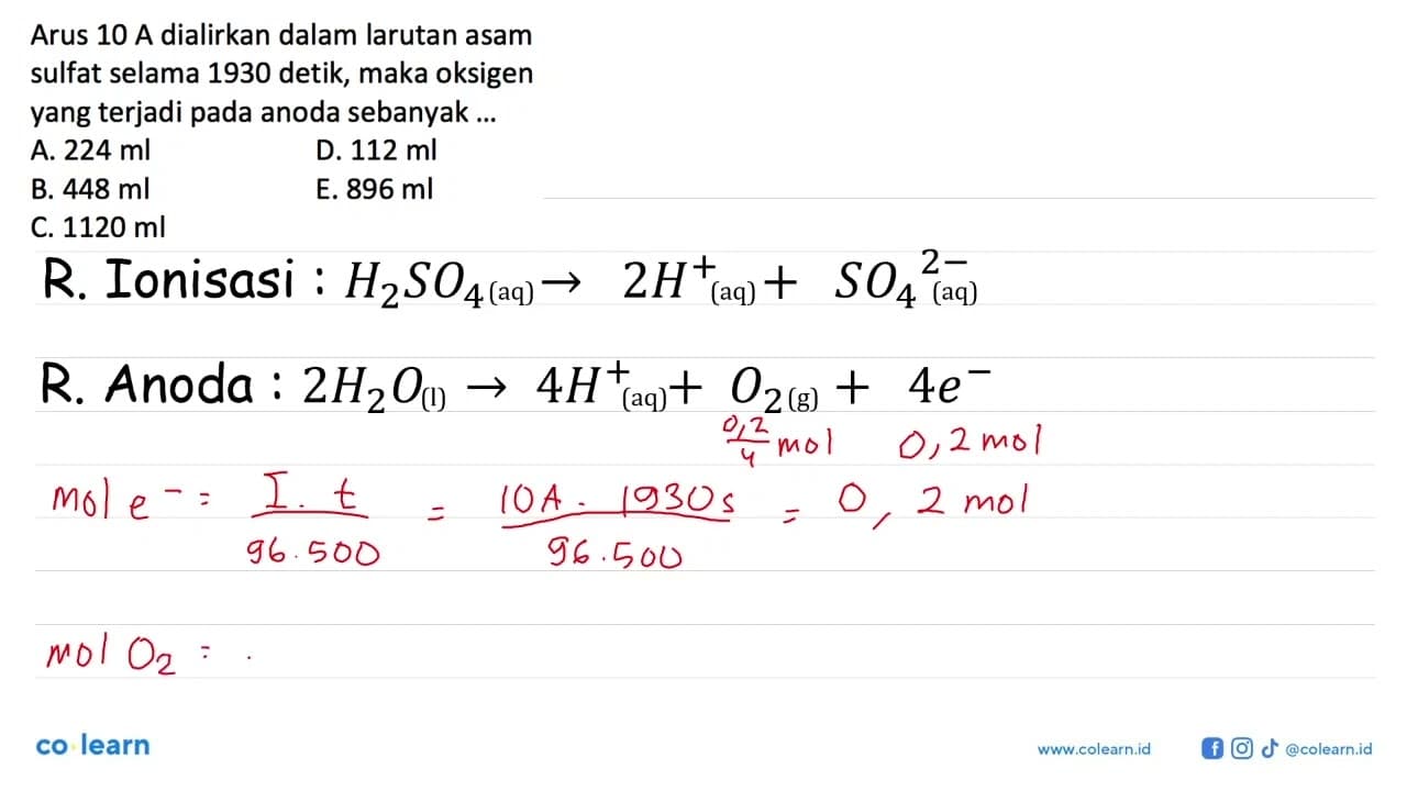 Arus 10 A dialirkan dalam larutan asam sulfat selama 1930