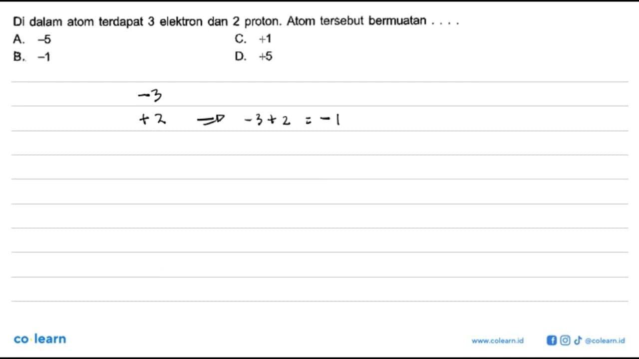 Di dalam atom terdapat 3 elektron dan 2 proton. Atom