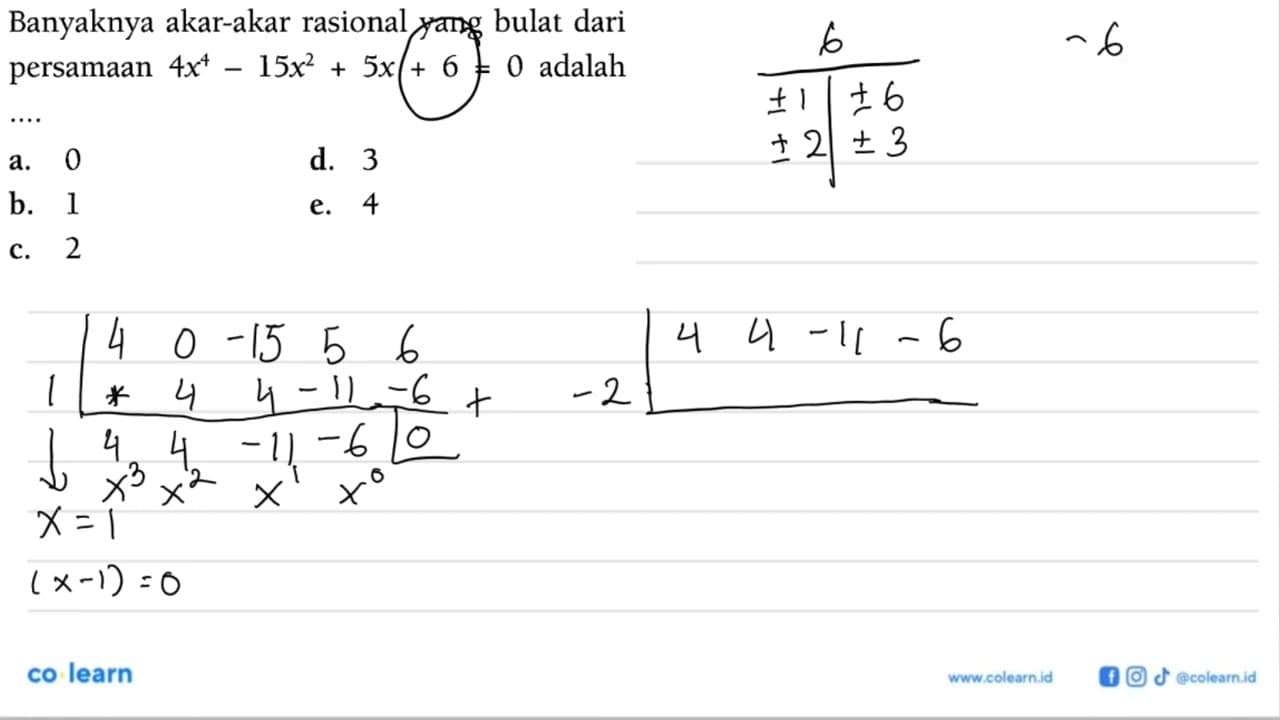 Banyaknya akar-akar rasional yang bulat dari persamaan