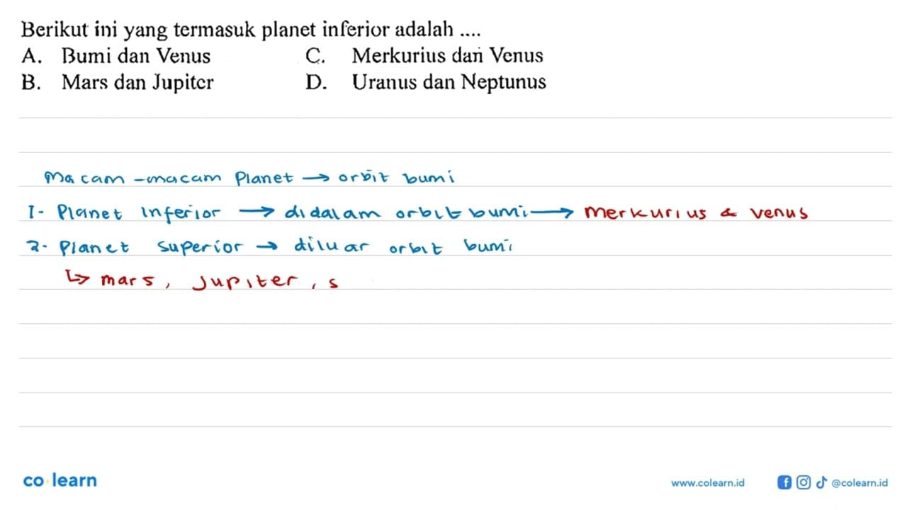 Berikut ini yang termasuk planet inferior adalah ....A.