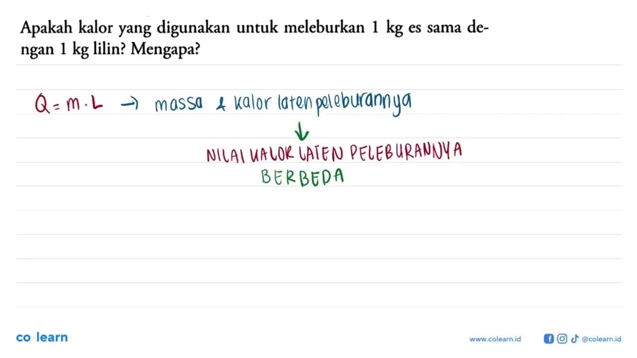 Apakah kalor yang digunakan untuk meleburkan 1 kg es sama